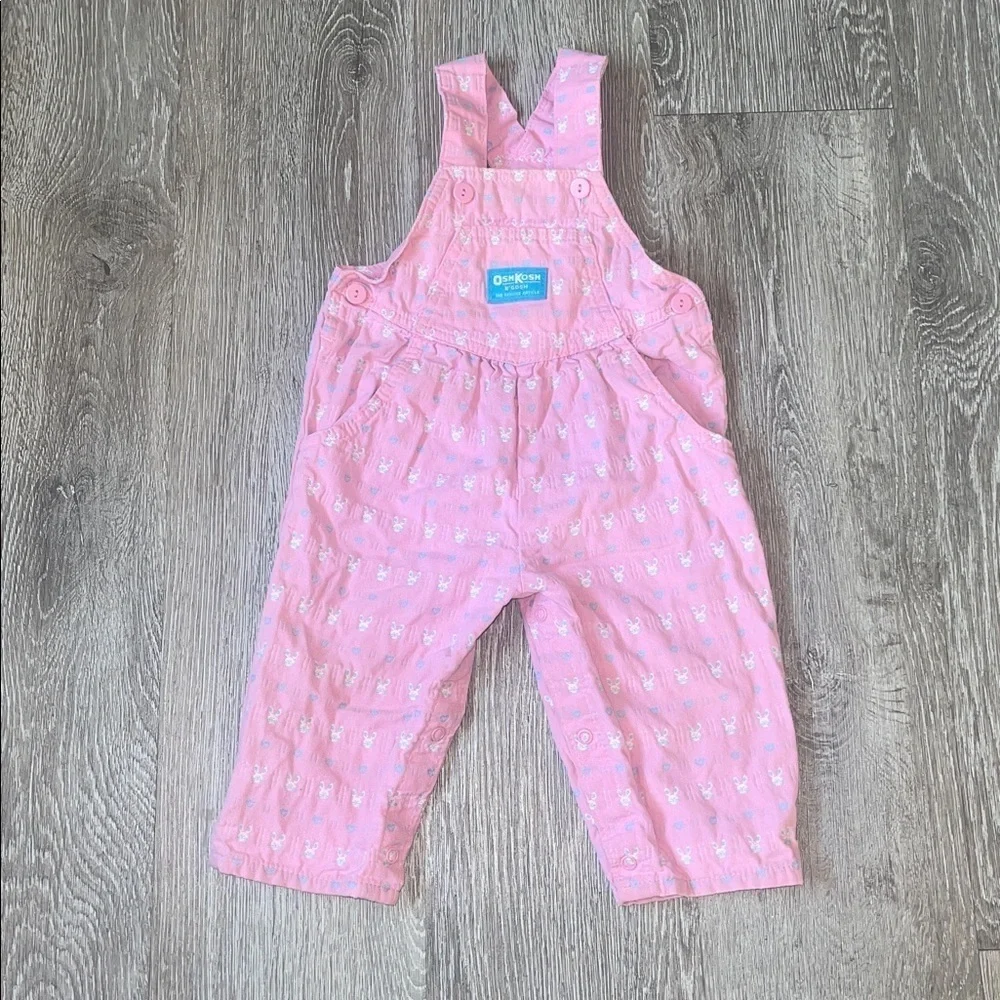 Vintage oshkosh bunny overalls size 18 months baby girls pink Easter